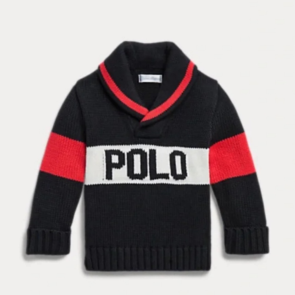 Ralph Lauren Polo Logo Cotton Shawl Sweater Baby Boy 6M